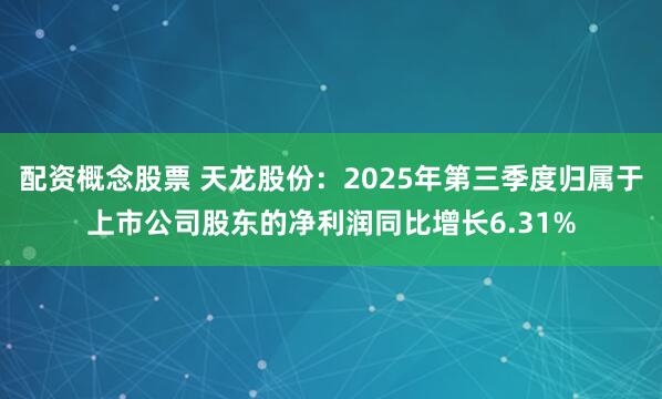 配资概念股票 天龙股份:2025年第三季度归属于上市公司股东的净利润同比增长6.31%